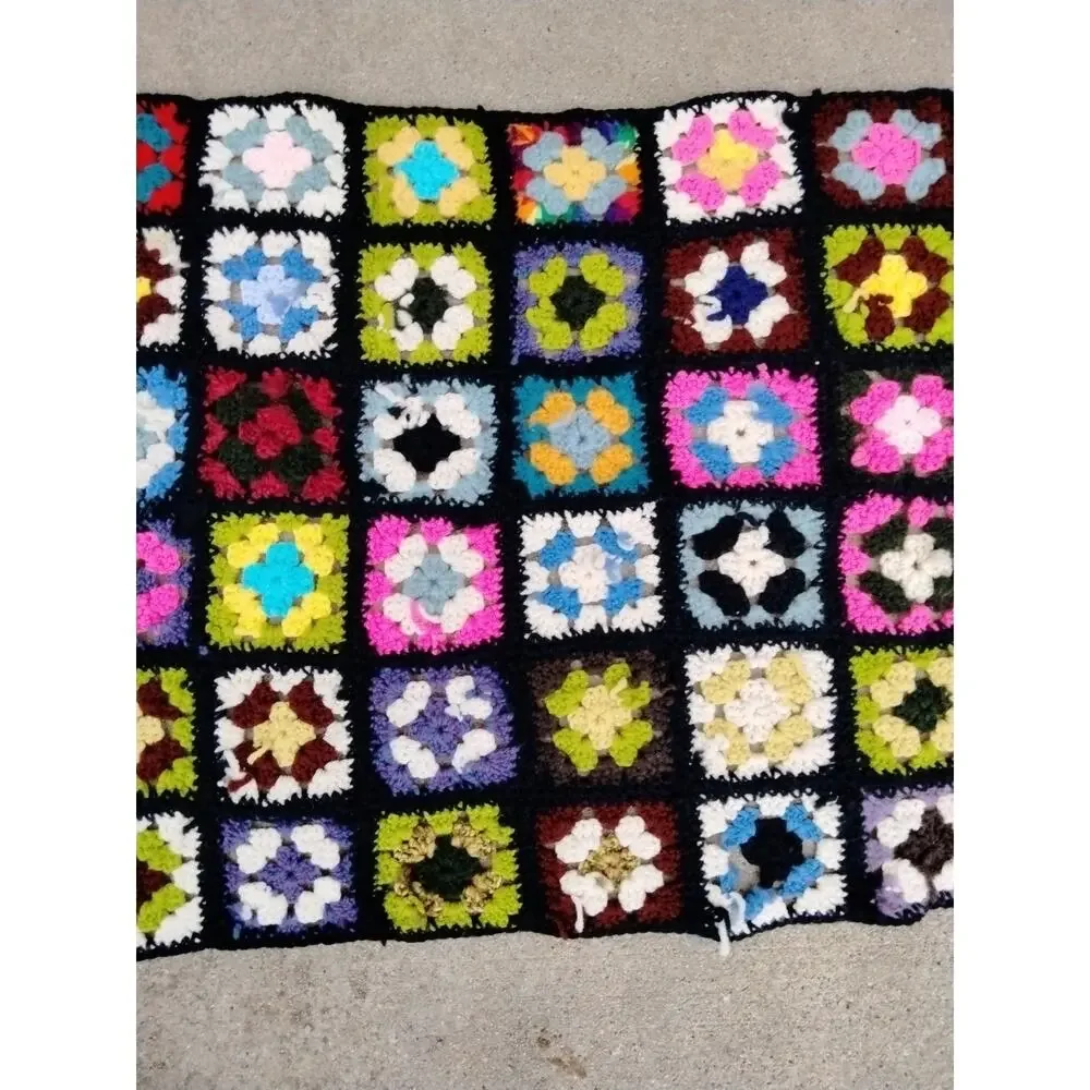Granny Square Afghan Roseanne Crochet Lap Throw Blanket 64” x 24”